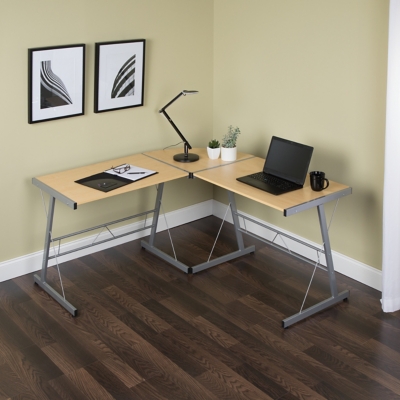 OFM Essentials 60" Metal L-Shaped Desk, Maple, large