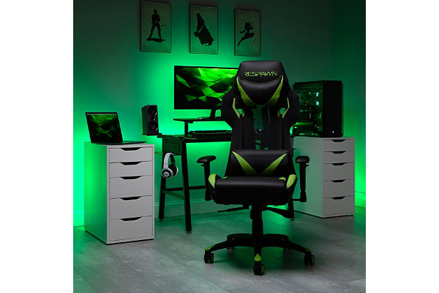 The RESPAWN® 205, in Green, may seem like one of the most intense gaming chairs available but rest assured that it’s all cool when you sit down, thanks to its mesh back. By improving air circulation and airflow, the RSP-205 will keep you cool and collect in any intense situation. With ergonomically minded features like 130-degree tilt and 2D armrests, you can adjust this gaming chair to fit your needs. Tilt and lift controls are located beneath the seat, left and right respectively. The bonded leather seat offers support and comfort and holds up to 275 lb. The adjustable head and lumbar pillows let you control location for convenience. With 25 years of ergonomic workplace furniture experience, RESPAWN builds gaming furniture that is both durable and comfortable. An award-nominated brand, RESPAWN is committed to your satisfaction and covers this desk with our RESPAWN Limited Warranty. Online games can get intense, so arm yourself with this useful ergonomic gaming chair.GAMIFIED SEATING: A racecar-style gaming chair that provides luxury and comfort, whether it's used for intense gaming sessions and climbing to the top of the leaderboards or long work days. | ERGONOMIC COMFORT: This ergonomic chair has a steel tube frame design encased in molded foam which allows for highly-contoured support and an open back seat structure that allows for additional heat control. The adjustable headrest and lumbar support pillows deliver comfort that lasts. | 4D ADJUSTABILITY: Find your optimal position by raising or lowering your chair, tweaking the height of your armrests and reclining between 90 - 130 degrees with a 3 position tilt lock. Full 360 degrees of swivel rotation enable dynamic movement. | PROFESSIONAL GRADE: Stay cool and in control. A reinforced mesh backing increases airflow to regulate body temperature and enable lightweight support. Use as a gamer chair or an office chair. Includes 275 pound weight capacity. | WE'VE GOT YOUR BACK: An award-nominated brand, RESPAWN is committed to your satisfaction and covers this video game chair with the RESPAWN Limited Warranty and dedicated, year-round representative support. | RESPAWN Limited Warranty