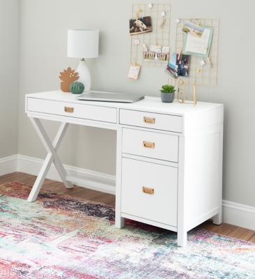 Linon Paige Side Storage Desk, White, rollover