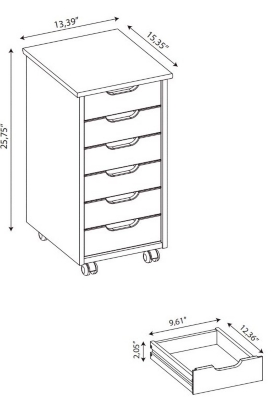 Linon Boyd Black 6-Drawer Wide Rolling Storage Cart