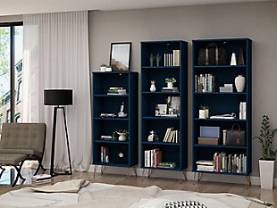 Rockefeller 3-Piece Multi Size Bookcases, Midnight Blue, rollover