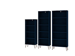 Rockefeller 3-Piece Multi Size Bookcases, Midnight Blue, large