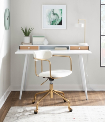 LumiSource Harvey Desk, White/Natural, large
