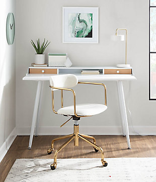 LumiSource Harvey Desk, White/Natural, rollover
