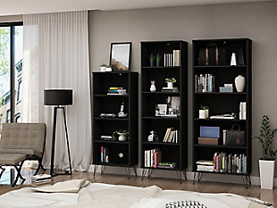 Rockefeller 3-Piece Multi Size Bookcases, Black, rollover