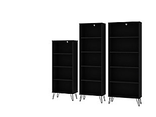 Rockefeller 3-Piece Multi Size Bookcases, Black, large