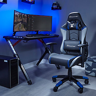 X Rocker Agility Junior PC Gaming Chair, Black/Gray/Blue, rollover