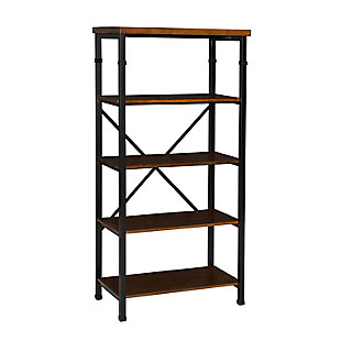A cool commingling of modern and industrial style, the Austin bookcase is sure to stack up beautifully in your space. Its open concept design takes minimalism to the max. Four spacious shelves offer plenty of room for books, baskets and home accents.Shelves made of engineered wood and ash veneer | Frame made of metal with black powdercoat finish | 4 shelves | Assembly required