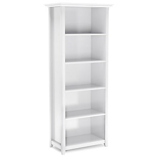 Simpli Home Amherst 70" Wooden Transitional 5-Shelf Bookcase, White, large