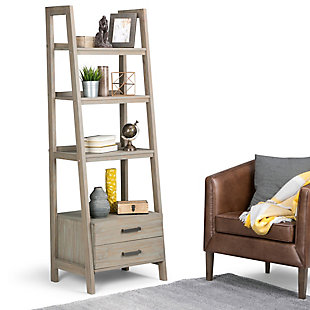 Simpli Home Sawhorse 72" Wooden Ladder Shelf with Storage, , rollover