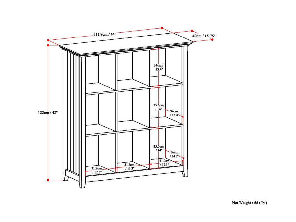 Simpli Home Acadian Rustic 9 Cube Bookcase and Storage Unit, Brown, large
