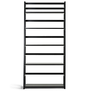 Sometimes a room calls for a light and airy touch. The Acadian Ladder Shelf Bookcase is easy to assemble, easy to install and beautiful to behold. The unit can be used alone or in multiples to create a wall storage system. With its four shelves, this ladder shelf is designed to have flexible storage for books, curios, accessories, sculptures or decorative accents. Perfect for living rooms, offices, bedrooms, hallways and family rooms.; Efforts are made to reproduce accurate colors, variations in color may occur due to computer monitor and photography; At Simpli Home we believe in creating excellent, high quality products made from the finest materials at an affordable price. Every one of our products come with a 1-year warranty and easy returns if you are not satisfiedDIMENSIONS: 30” W x 15.9” D x 63”H | Handcrafted with care using the finest quality solid wood | Hand-finished with a Rich Black Finish and a protective NC lacquer | Features five (5) wide shelves to offer ample room for storage | Multipurpose  unit offers plenty of functional storage. Looks great in your living room, bedroom, condo or office | Transitional Style, created to be used on its own or in multiples to create full wall shelving systems | Assembly required | We believe in creating excellent, high quality products made from the finest materials at an affordable price. Every one of our products come with a 1-year warranty and easy returns if you are not satisfied.