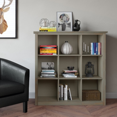 Simpli Home Artisan Wooden 9-Cube Bookcase and Storage Unit, Gray, rollover