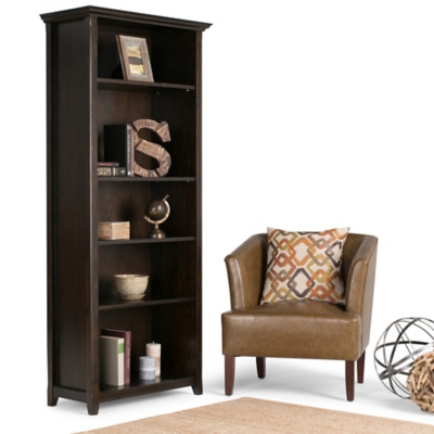 Simpli Home Amherst 70" Transitional 5-Shelf Bookcase, Hickory Brown, large