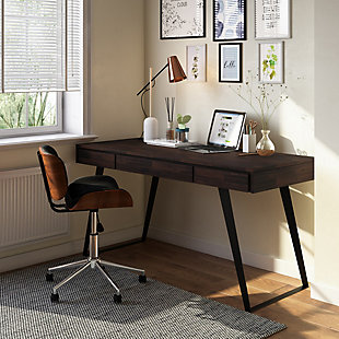 Simpli Home Lowry 54" Industrial Desk, Brown, rollover