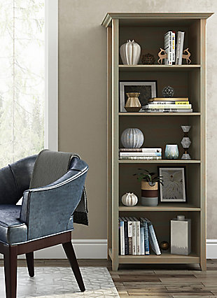 Simpli Home Amherst 70" 5-Shelf Bookcase, Gray, rollover