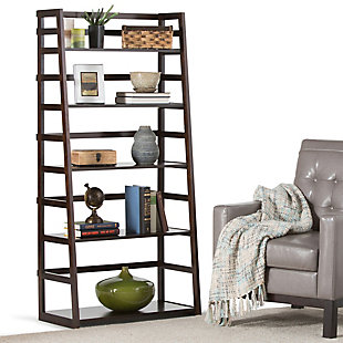 Simpli Home Acadian Rustic Ladder Shelf Bookcase, Brown, rollover