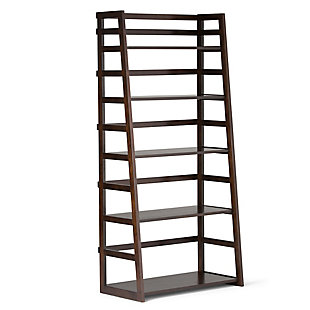Sometimes a room calls for a light and airy touch. This ladder-style bookcase is easy to assemble, easy to install and beautiful to behold. The unit can be used alone or in multiples to create a wall storage system. With its five sturdy shelves, this ladder shelf system is designed for flexible storage for books, bath towels, dishes, sculptures or decorative accents. Versatile and space-saving, it works in the kitchen, dining room, bathroom or laundry room—wherever a little order is in order.DIMENSIONS: 30” W x 15.9” D x 63”H | Handcrafted with care using the finest quality solid wood | Hand-finished with a Light Golden Brown stain and a protective NC lacquer to accentuate and highlight the grain and the uniqueness of each piece of furniture. | Features five (5) wide shelves to offer ample room for storage | Multipurpose  unit offers plenty of functional storage. Looks great in your living room, bedroom, condo or office | Transitional Style, created to be used on its own or in multiples to create full wall shelving systems | Assembly required | We believe in creating excellent, high quality products made from the finest materials at an affordable price. Every one of our products come with a 1-year warranty and easy returns if you are not satisfied.