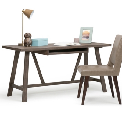 Simpli Home Dylan 60" Wooden Desk, Brown, rollover