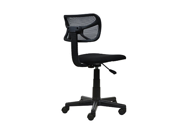 This Techni Mobili Mesh Chair is fun, lightweight and perfect for students! Its breathable mesh back support keeps you cool during long studying hours and its seat can be height adjustable to best suit your needs.Breathable mesh back support | Contoured fabric seat cushion | Pneumatic seat height adjustment | Heavy duty plastic shell back construction and non-marking nylon wheels | Adjustable Height: 28-33" | 1 Year Limited Warranty | Ships in 1 box