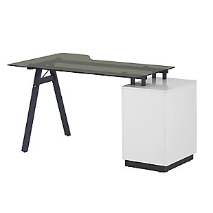 Techni Mobili Home Office Computer desk brings the perfect combination of ample storage options, excellent functional features, and sophisticated style all-in-one in this sleek desk. Perfect for your study or your home office. This desk brings contemporary design with a clean-lined frame crafted from a black powder-coated steel frame. The rectangular tabletop surface is crafted from black smoke tempered glass. The side storage cabinet is, made from MDF. It includes two storage drawers and a file cabinet provide sufficient space to store your essential files and accessories while you continue working on your projects. Made with MDF | Finish Color: Two-tone white with black accents  | Tabletop Surface: Black Tempered Glass | One side drawer cabinet which provides extra space for keeping legal and letter-sized papers  | Equipped with two storage drawers that offer additional space  | Heavy Duty metal frame | 5-year limited warranty