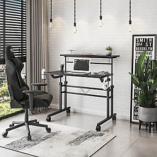Techni Mobili Rolling Writing Desk with Height Adjustable Desktop, Black, rollover