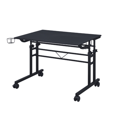 Fully assembled desk with two panels and cup holder