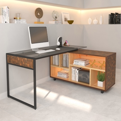 Techni Mobili L-Shape Corner Desk with Multiple Storage, , large