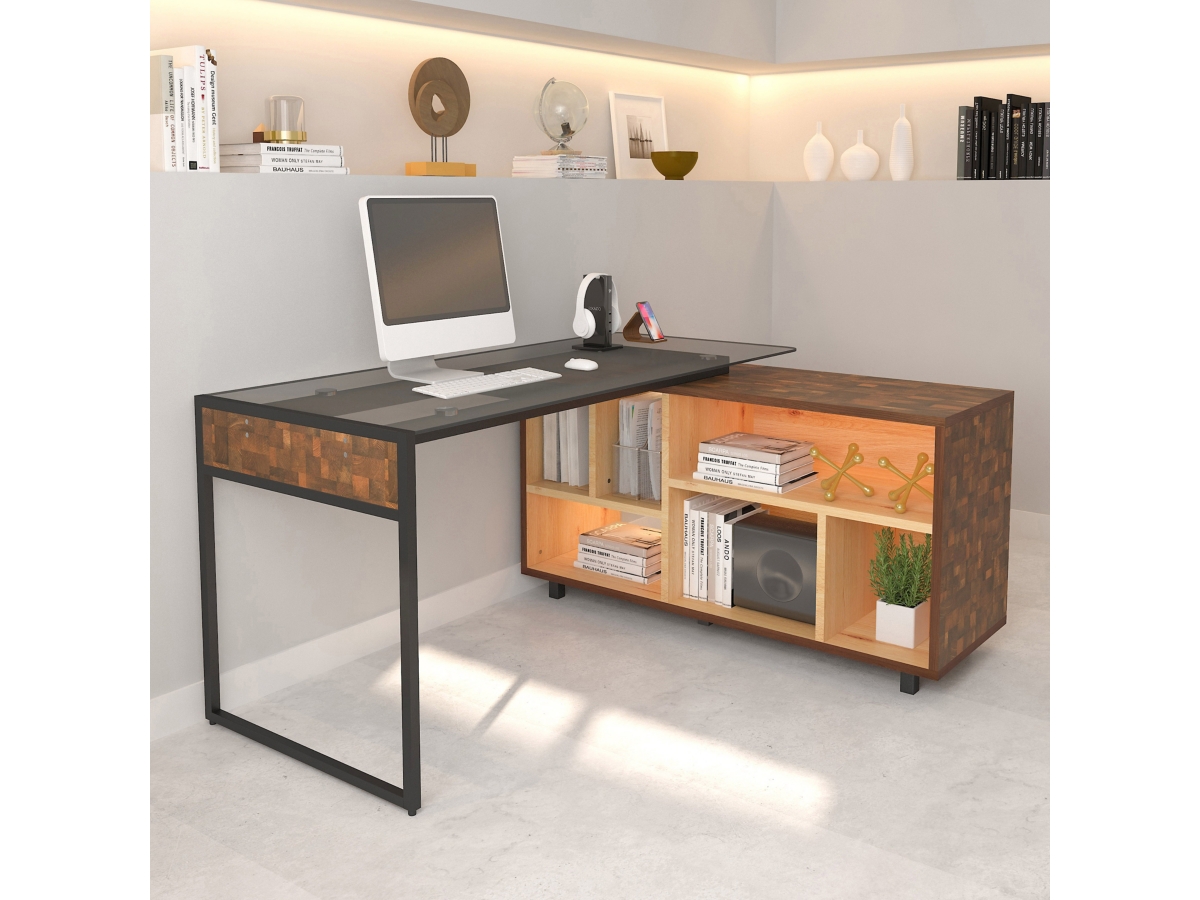 Techni Mobili L Shape Corner Desk with Multiple Storage Ashley