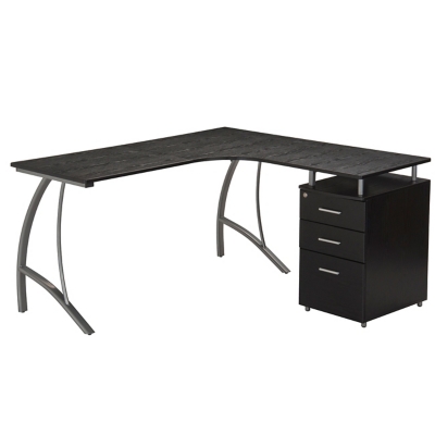 Techni Mobili Modern L- Shaped Computer Desk with File Cabinet, , large