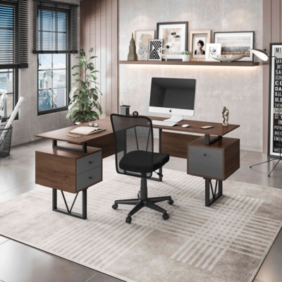 Modern Office Desk with Storage Gray - Techni Mobili