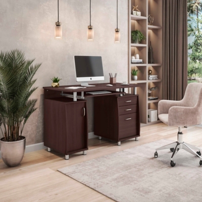 Techni Mobili Workstation Computer Desk with Storage, Chocolate, rollover
