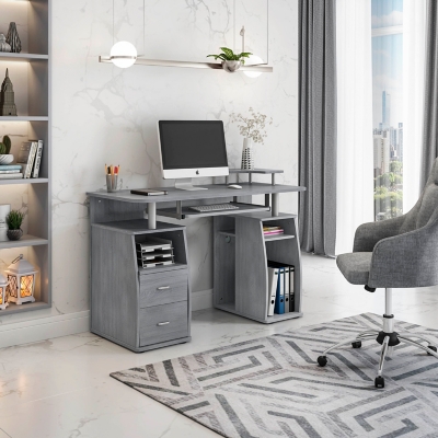 Techni Mobili Computer Workstation Desk With Storage, Gray