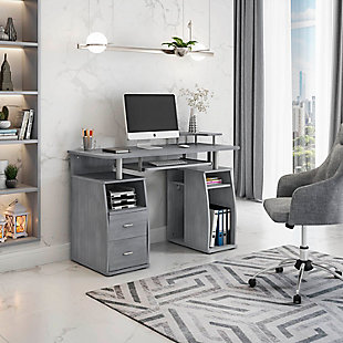 Techni Mobili Computer Workstation Desk With Storage, Gray, rollover
