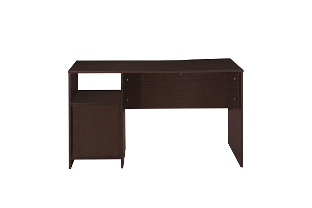 This Techni Mobili Classy Desk in Wenge color, has a modern contoured desktop shape that can be used as a drafting table, workstation or writing desk. It features an under table side shelf and three storage drawers that provides optimal organization.3 drawers provide optimal storage | Under table side shelf | Can be used as a drafting table or large computer workstation | 5 Year Limited Warranty | Ships in 2 boxes