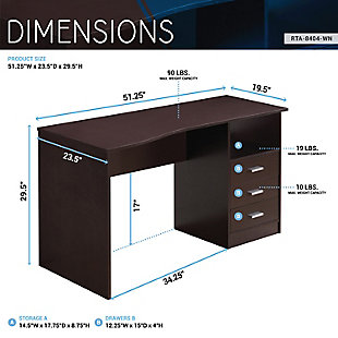 This Techni Mobili Classy Desk in Wenge color, has a modern contoured desktop shape that can be used as a drafting table, workstation or writing desk. It features an under table side shelf and three storage drawers that provides optimal organization.3 drawers provide optimal storage | Under table side shelf | Can be used as a drafting table or large computer workstation | 5 Year Limited Warranty | Ships in 2 boxes
