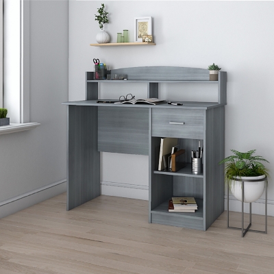 Techni Mobili Modern Office Desk with Hutch, Gray