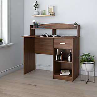 Techni Mobili Modern Office Desk with Hutch, Oak, rollover