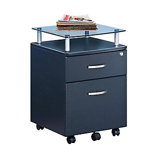 Techni Mobili Rolling File Cabinet with Glass Top, Graphite, large