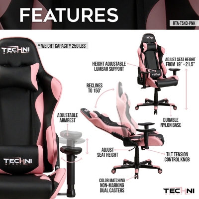 Techni gaming chair online pink