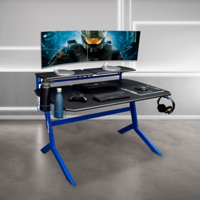 Gaming Desks  OCELOT Gaming Desk with Red/Blue Stickers & Mousepad