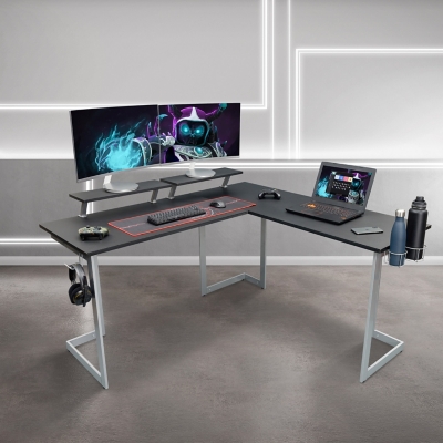 Techni Sport Warrior L-Shaped Gaming Desk, Black, rollover