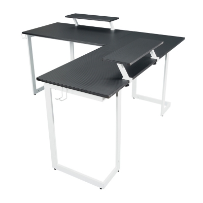 Techni Sport Warrior L-Shaped Gaming Desk, White, large