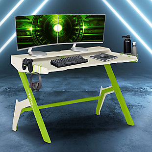 Techni Sport Ergonomic Computer Gaming Desk Workstation, Green, rollover