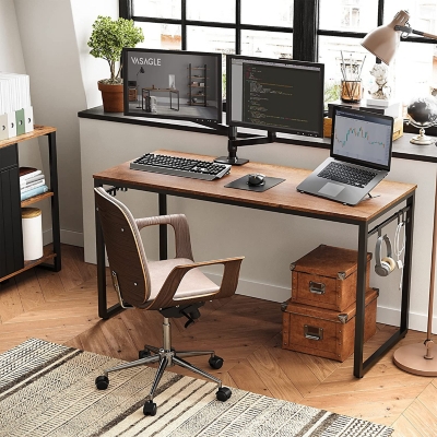 Ameziel 55" Office Study Desk, Walnut Brown, large