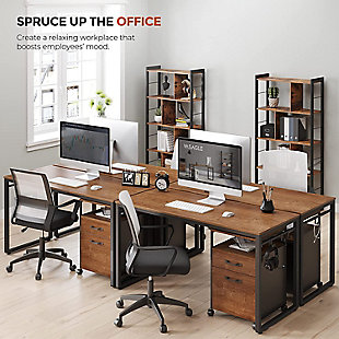 Clear lines, robust materials and no frills - bring an industrial look to your home office with this desk, with a warm walnut brown surface that takes the coolness out of the steel frame.Made with wood and metal | 8 hooks | Generous table surface | Load capacity is 110 lbs. | Assembly required