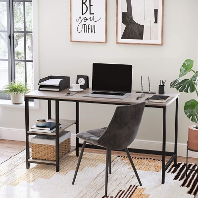 Ameziel Writing Desk with Shelves, Beige, large