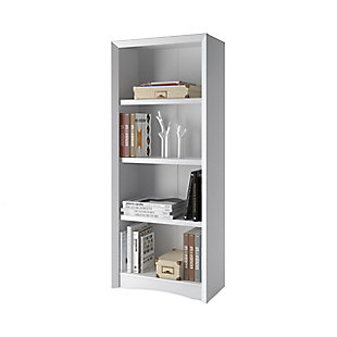 Organize your space in style with this tall bookcase. This four-shelf bookcase includes three adjustable shelves allowing you to create the perfect spot to hold your magazine collection, show off awards or display unique accent pieces or trinkets from your travels. This tall bookcase with mitered frame and arched bottom trim detail is sure to look at home in your study, living room or wherever you need it. You'll love the way it stylishly organizes your home.Made of engineered wood and wood laminate | 3 adjustable shelves | 25 pound shelf weight capacity | Imported | Assembly required