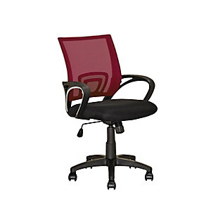 Style your workspace with this classic and durable desk chair. The fabric seat, contoured tilting mesh back support, gas lift and black legs with rolling wheels add to the comfort and functionality. A great fit with any setting, this chair offers the option to adjust to the height for a desk, table or gaming console.Made of plastic, metal, mesh and faux leather | Breathable padded mesh seat | Lumbar support | Gas lift | Adjustable height | Tilting back support | 360 degree swivel | Casters for easy mobility | Imported | Assembly required