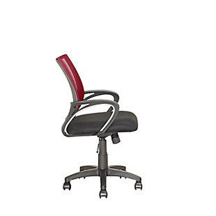 Style your workspace with this classic and durable desk chair. The fabric seat, contoured tilting mesh back support, gas lift and black legs with rolling wheels add to the comfort and functionality. A great fit with any setting, this chair offers the option to adjust to the height for a desk, table or gaming console.Made of plastic, metal, mesh and faux leather | Breathable padded mesh seat | Lumbar support | Gas lift | Adjustable height | Tilting back support | 360 degree swivel | Casters for easy mobility | Imported | Assembly required